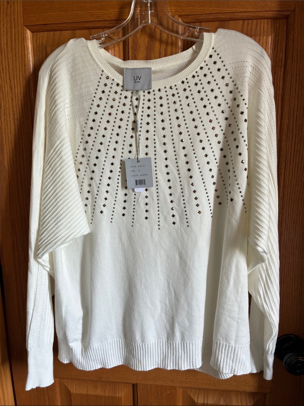 LIV Ivory Crewneck Sweater with Stud Detail